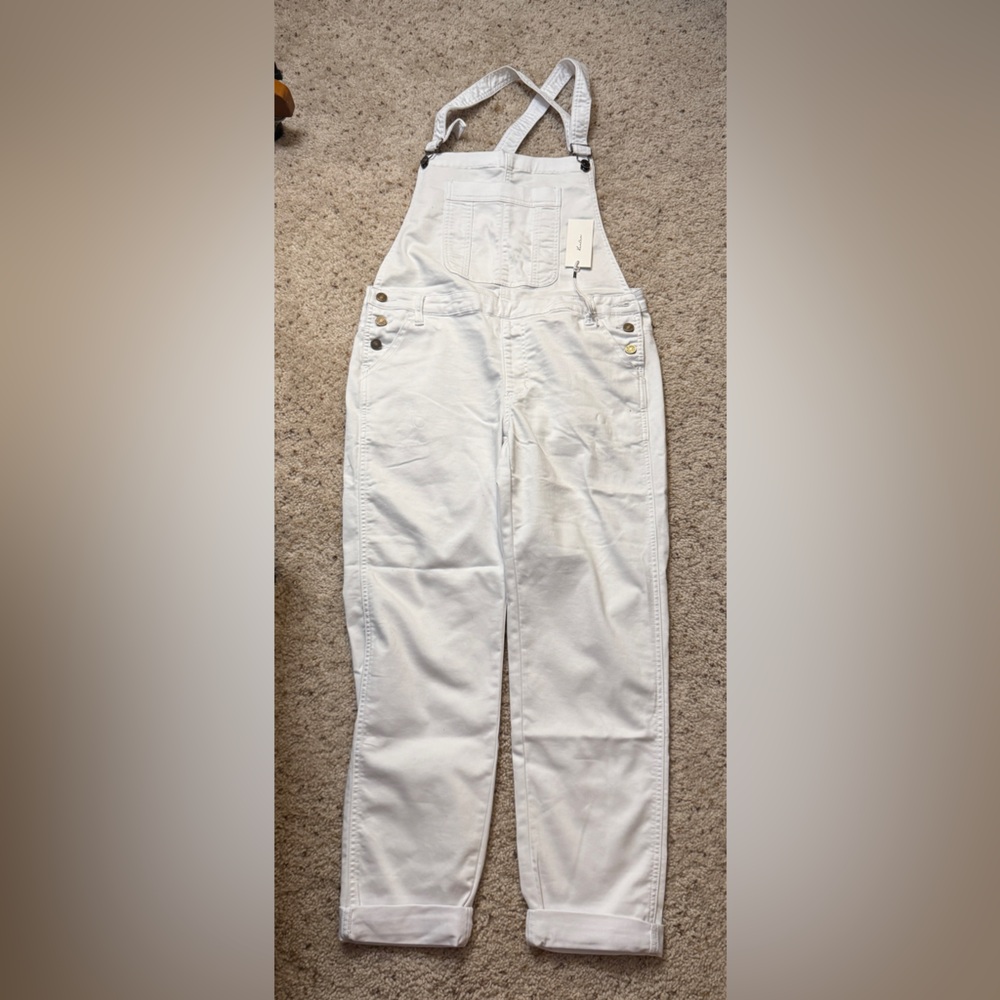 White overalls. Super cute.